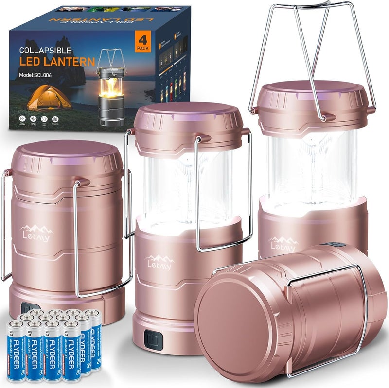 LET MY LED Camping Lantern for Power Outages, 3 Color Modes & Dimmable Battery Powered Lantern, IP65 Waterproof & Collapsible, Lanterns Flashlight Survival Kits for Emergency Hurricane Hiking, 4 Pack - Image 1